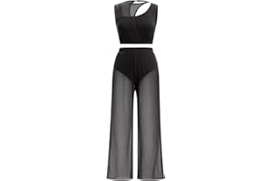 FYMNSI Costume de danse lyrique moderne pour femme - Vêtement de danse classique - Sans manches - Ventre nu - Pantalon large