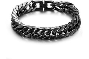 RWQIAN Bracciale Uomo Argento/Oro/Nero Acciaio Inossidabile Braccialetto Catena 8mm/12mm/17mm Cubana Bracciale 18cm/20cm/22cm Hip Hop Braccialetto Regalo Uomo Ragazzo