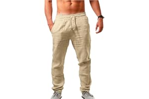 LAOLUO Pantalon Casual Homme Coton Lin Jogging Couleur Unie Baggy Léger Survêtement Pants Cargo Cordon Sport Loisirs Mode Confortable Respirant Mode Sweatpants Été Printemps Workout Gym Trousers