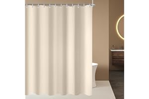 Lerores - Tenda per doccia e vasca da bagno, 150 x 200 cm, beige, con fondo pesante antimuffa, tessuto impermeabile, lavabile, in poliestere, per bagno, con 12 anelli per tenda da doccia
