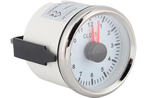 AKOZON Montre Automatique de Jauge D'horloge Universelle de 2 Pouces Indicateurs de Tableau de Bord 0-12 Heures Affichage Rétro-Éclairage Rouge 12V/24V pour Voiture Bateau Yacht(Cadre argenté sur blanc)