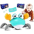SHAHNARO Crawling Crab Baby Toy,Tummy Time Baby Toys with Music and LED Light Will Automatically Avoid Obstacles,Build in Rechargeable Battery for Toddler Interactive Development Toy, Green/Yellow