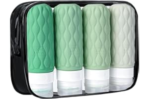LERICTTOR 100ML Flacon de Voyage en Silicone avec étiquette, Lot de 4 Contenant Voyage avec Trousse de Toilette, Flacon Voyage Rechargeable et Kit Voyage produit Toilette pour Shampooing Conditionneur