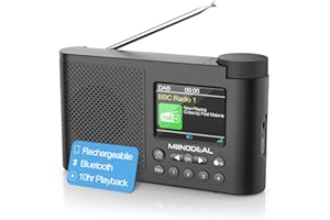 Radio DAB avec Bluetooth, radio monodeal DAB Plus avec écran TFT de 3 ", deux réveils avec fonction snooze, rechargeable Dab+, petite radio de cuisine, avec prise casque