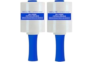 WELSTIK Stretch Film - 80 Gauge 5 Inch x 1000 Feet Shrink Wrap for Pallet Wrap,with Blue Anti-Slip Handle, Protect Your Goods with Ease,2 Pack, Clear