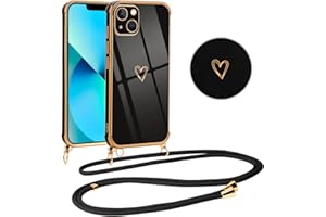 Vauki handyband für iPhone 13 Mini Hülle mit Band, Handyhülle mit Kette, Herz Motiv, Ultra Dünn Stoßfeste Aesthetic Case mit Kordel zum Umhängen für iPhone 13mini 5.4", Schwarz