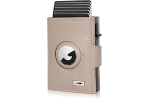 Marc Peter® Chicago Leder Push Air Slim Wallet - Airtag Geldbörse mit Münzfach - RFID Schutz kleines Mini Portmonee Leder Taupe