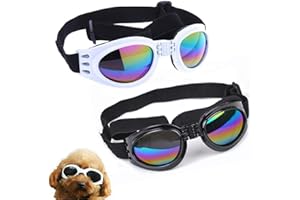 HAOHAI NA/ Lot de 2 lunettes de protection pour chien, sangle réglable, lunettes de protection pour le voyage, le ski, protection UV étanche pour chien (noir, blanc)