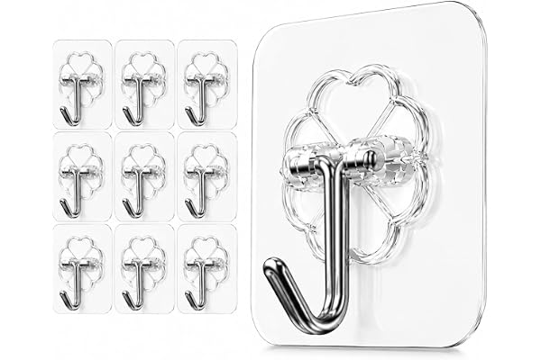 HOMOKIT 10 Pcs Self Adhesive Wall Hooks for Hanging, Heavy Duty Sticky Hooks for Wall, No Drill Wall Hanging Hooks for Home,