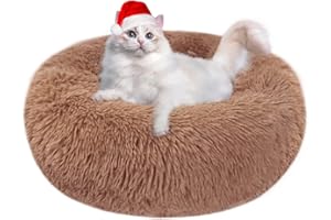 Nepfaivy Cama para Gatos y Perros Pequeños - Cojines Cama Antiestrés para Perros y Gatos, Cama para Perros Relajante y Lavable, Marrón, M-50cm/19.7in