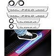 FABTEC Acrylic,Car Door Foot Step Sill Plate with Mirror Finish Led Compatible with Volkswagen Polo (Set of 4pc, Blue) (6Months Warranty)