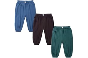 FAIRYRAIN 3 Pack of Kinder Mädchen Jungen Sommer Baumwoll Drucken Leinenhose Pumphose Elastische Lässige Anti-Moskito Jogginghose Lässige Pants Hose