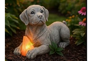 Garden Mile Solar Dog Statue, Outdoor Labrador Puppy Figurine with LED Shoe, Stone Effect Resin Garden Ornament, Weatherproof Solar Powered Light, Gift for dog Lovers