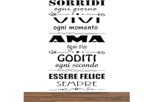 DOCLIICK Adesivo da parete in vinile con frase in italiano "SORRIDI OGNI GIORNO" adesivi murali frasi in italiano citazione, decorazione da parete, Wall Stickers, Art Sticker Decal Mural DC-19005