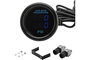 CNRAQR Dual Display Air Suspension Gauge Air Ride Air Pressure Gauge 2Inch 0-220PSI with 2Pcs 1/8NPT Sensors and 16.5ft Sensor Cable LCD Blue