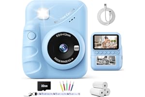 TIATUA Kids Camera Instant Print, 3.0" HD Screen 48MP Instant Camera for Kids with 32G Card & 3 Print Paper, 1080P HD, Fun Gift for Girls Boys 3-12 Years Old (Light blue)