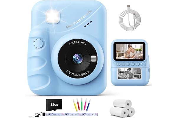 TIATUA Appareil Photo Instantané Enfant, 3.0" Grand Écran 48MP HD Appareil Photo Numérique Enfant avec Carte de 32GB & Papier d'impression, Cadeaux pour Garçons & Filles de 3 à 12 Ans (Bleu)