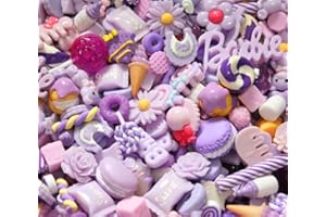 ZHIHENG Random 30pcs Cute Candy Resin Charms Beads Fruit Dessert Ice Cream Plastic Slices Flatback Buttons for Handcraft Accessories Scrapbooking Phone Case Decor(Lilac)