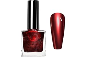 VIRELLAY Rot Metallic Nagellack, Spiegelnagellack Chrom Fingernagellack Effect, Hochwertig Long Lasting Nail Polish, Metall Spiegel Nagellack Langanhaltender Schnelltrocknend für Nail Art, Kein UV Nötig(Rot)