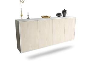 ‎DEKATI Dekati Sideboard Lakewood hängend (180x77x35cm) Korpus Weiss matt - Front Holz-Design Zeder - Push to Open