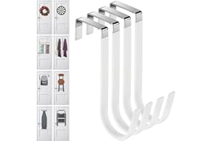 Damita Over The Door Hooks 4 Packs, Over The Door Towel Hanger for Coat, Overdoor Hangers Back of Door Hook, Sturdy Stainless Steel Hooks with Anti-Scratch Rubber Surface for Hanging Coats White
