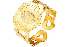 FAITHHEART Bijoux Bague Vierge Marie Homme Femme Gothique en Acier Inoxydable Anneaux Réglable Fantaisie pour Unisex Couleur Noir Argent Doré avec Sac Cadeau