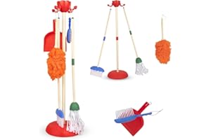 PLAYKIDZ Playkidiz 6 Pièces - Jeu De Rôles De Nettoyage , Set Menage Enfant , Comprend Une Vadrouille, Une Brosse, Balai Enfant, Une Pelle À Poussière Et Un Support Pour Organisateur, Kit Menage Enfant Jouet