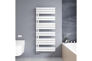 Meykoers Scaldasalviette Piatto 1385 x 600 mm, termoarredo Bagno, scaldasalviette ad Acqua Calda, 798W, Attacco Laterale, Bianco