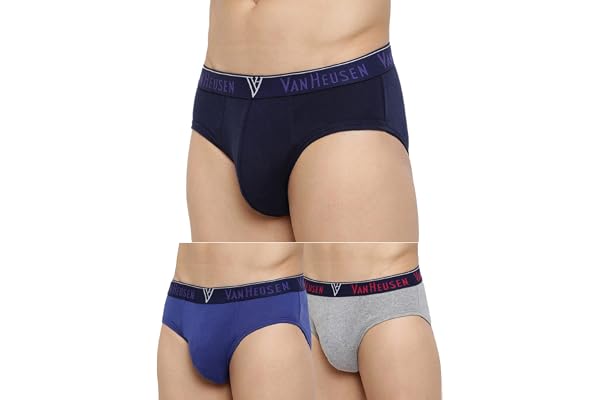 Van Heusen Men s Cotton Briefs Pack of 3 Ribbed Cotton Anti-Bacterial Stay fresh Sweat Absorbant Moisture-Wicking Long Lasting Colors Breathable Combed Cotton for extra comfort Soft Waistband Soft Touch Style 10004