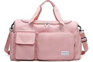 FANDARE Ultraleggero Borsone da Viaggio, Sportiva Tote Borsa Grande, Palestra Weekender a Spalla con Scomparto Scarpe & tasca bagnata Rosa