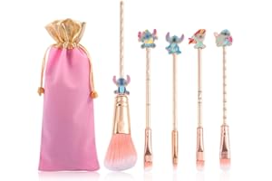 WECHIP Juego de 5 brochas de maquillaje de puntada, regalos de Stich, brochas cosméticas para polvo, sombra de ojos, rubor, labios, juego de brochas de maquillaje kawaii portátil, regalos de puntada
