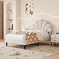 BTM Single Bed, 3FT-90x190cm Upholstered Single Bed Frame with Height-adjustable Headboard & Solid Wood Slat, Beige Velvet(No Mattress)