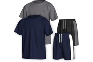 Essenclo Boys Clothing Sets Tagless Loose Athletic Performance Crew Neck T-Shirt and Short Outfits Size 3-16 (4 Piece Set)