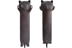 Yamepuia Long Cat Plush Body Pillow, 110cm Cat Stuffed Animals Pillow Toy, Soft Cat Doll Pillow Toy, Kawaii Cartoon Black Cat Throw Pillow Stuffed Cat Pillow for Kids