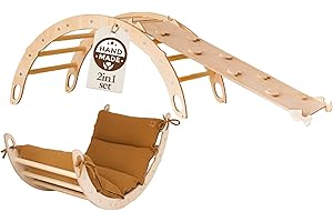WoodsCraft Kletterbogen mit Kissen & Rutsche Indoor | Wippe Kinder & 2in1: Babyrutsche & Rampe | Holz Montessori Klettergerüst Indoor Spielgeräte & Spielplatz | Klettern Kinder Indoor & Klettern Baby