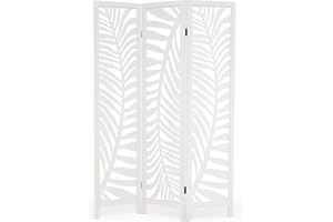 COSTWAY Paravento a 3 Pannelli, Separé Divisorio Autoportante con Cornice in Legno Naturale di Paulownia, Motivi Fogliari Intagliati, Parete Divisoria per Casa, Ristorante e Ufficio