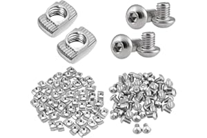MEJOSER 50 Sets Lot de Écrous Rainure T en Acier Inoxydable Équerres de Fixation en Aluminium (50 Écrous en T + 50 Vis)
