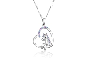 JOPLY Silver Necklace for Girls - Silver Unicorn Jewellery Gifts Necklace for Girls Daughter from Mum | Hypoallergenic Cubic Zirconia Heart Necklace for Granddaughter Niece Birthday Christmas