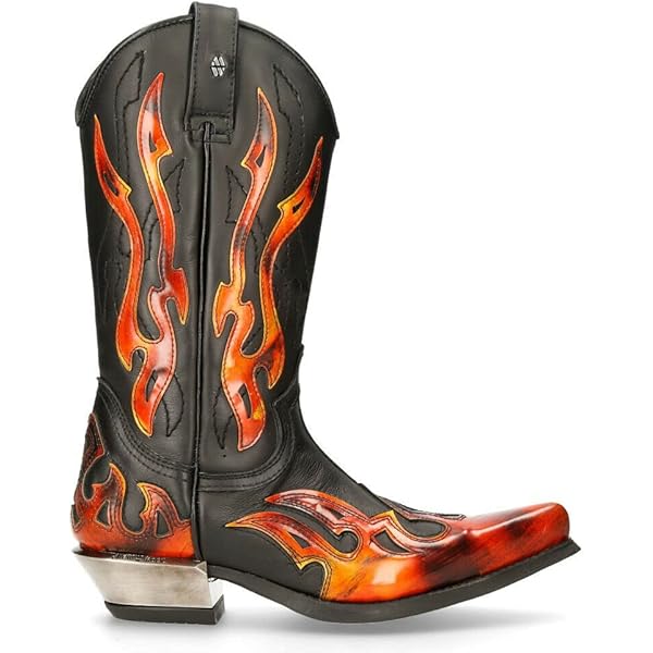 靴 new rock westen cowboy boots New Rock 7921 Men's Flame Western Cowboy Boots, black and