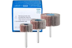 PFERD Fächerschleifer-Set F, 3-tlg. / Korund Ø30x15mm Ø40x20mm Ø60x30mm Schaft-ø 6mm A80 / 44498032 – für Feinschliff & Finish mit dem Geradschleifer oder Biegwellenantrieb