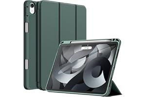 JETech Custodia per iPad Air 5/4 (10,9-Pollici, Modello 2022/2020, 5a/4a Generazione) con Portapenne, Ricarica di Pencil 2a Gen, Cover Tablet Sottile con Retro in Morbido TPU (Blu Nebbioso)