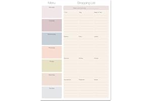 Shopping List Pad with detachable Weekly Meal Planner. 50 sheets 247 x 172mm per pad. Made in the UK by Absolutely Yours. (Grocery Headings)