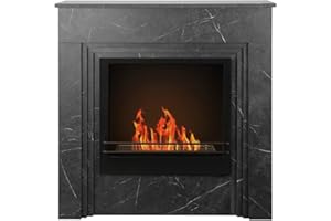 Divina Fire Cheminée au bioéthanol au Sol Bellini en Bois Effet marbre Noir Fabriqué en Italie L96 x P35 x H96