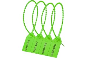 Lzbignun 100 Plastic Tamper Seals Numbered Security Tags Zip Ties for Fire Extinguishers Pull Tite Safety Tabs Disposable Self-Locking Security Seals (Green)