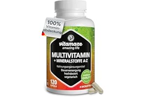 ‎VITAMAZE - AMAZING LIFE Multivitamin Kapseln hochdosiert, 23 wertvolle Vitamine A-Z & Mineralien, 120 vegetarische Kapseln für 4 Monate, Vitalstoffe & Spurenelemente optimal kombiniert