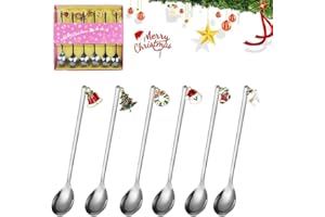 REFORUNG 6 Pz Cucchiai di Natale in Acciaio Inox,Cucchiaio da Caffè di Natalizi con Pendenti di Natale,Cucchiaini da Tè da Dessert con Confezione Regalo per Zuppa di Tè Dessert (Argento)