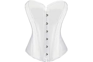 RHISLEO Women Satin Plain Pure Black Bustier Top Burlesque Basque Shaper Boned Corset