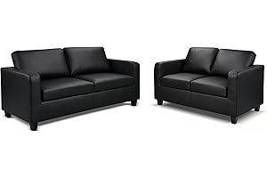 WeDoSofas - Luxurious Black Leather 3 Seater & 2 Seater Sofa Set - Modern, 5 Seat, Living Room Sofa Set