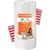 OFITURIA Bubble Paper Packaging 50cm x 5m - Fragile Pack with 12 Labels - Ideal for Packaging, Bubble Wrap, Moving, Bubble Wr