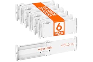 Lifewit 6 Pack Drawer Dividers Plastic 4" High, 10.5-17" Adjustable Drawer Organisers for Clothes, Expandable Dresser Separators in Bedroom/Bathroom/Kitchen/Office/Vanity Organisation and Storage